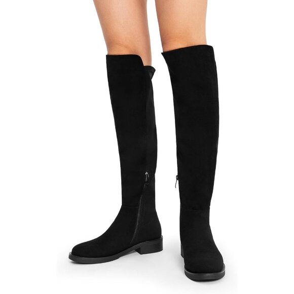 🆕Women's Black-suede Knee High Comfortable Thigh High Daily Low Flat Heel Boots - Picture 8 of 8